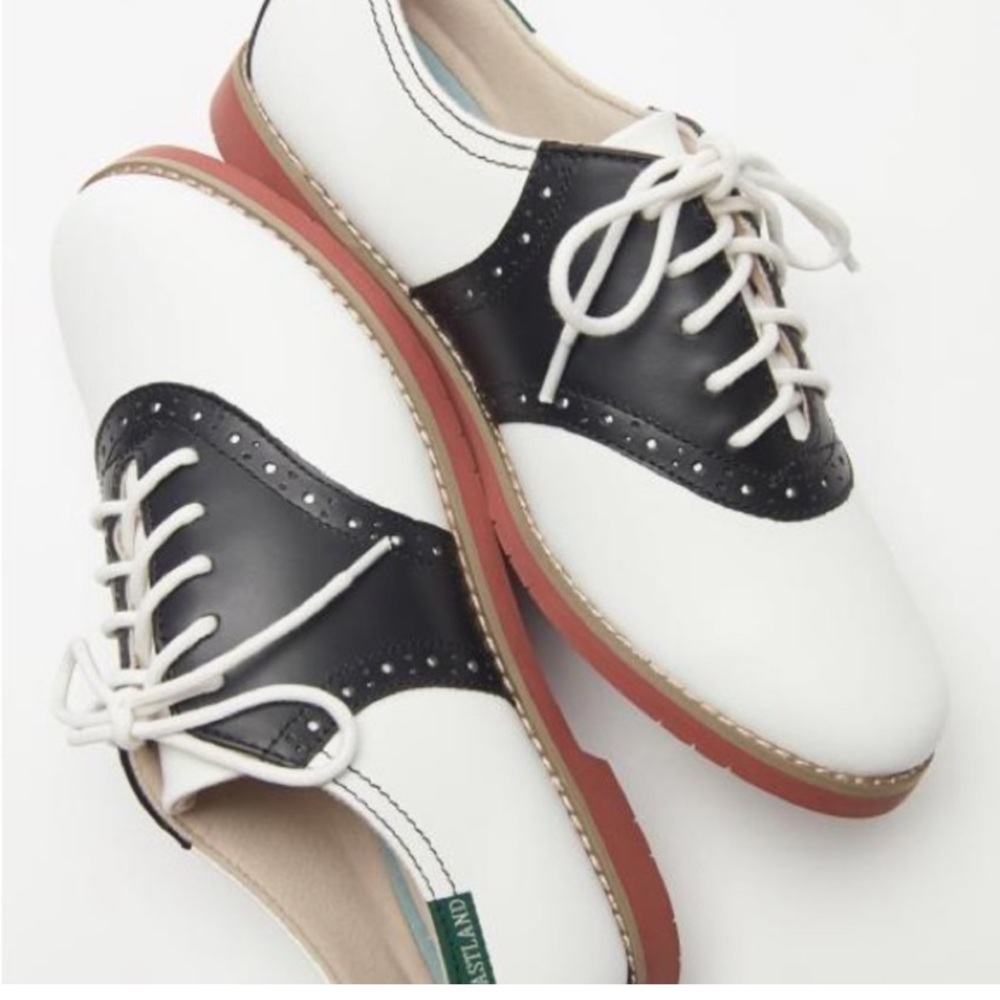 EASTLAND SADIE LEATHER RETRO SADDLE SHOES MEMORY FOAM BLK WHT